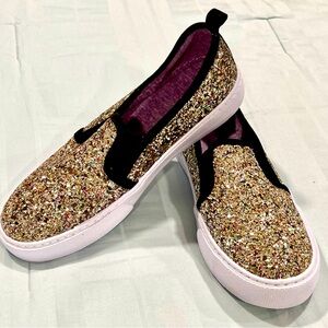 Slightly worn gold slip ons